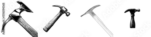 Illustration in black and white depicting a hammer in silhouette form