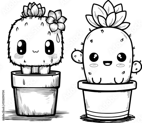 Modern illustration featuring a minimalist cactus in a hand-drawn outline style