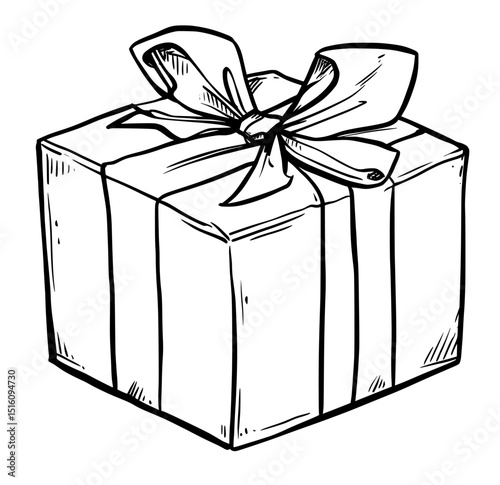 Flat illustration in modern style of an outline of a gift box, a present box