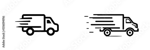 Modern fast delivery truck icon, a silhouette with a transport truck and box, represents fast shipping and delivery