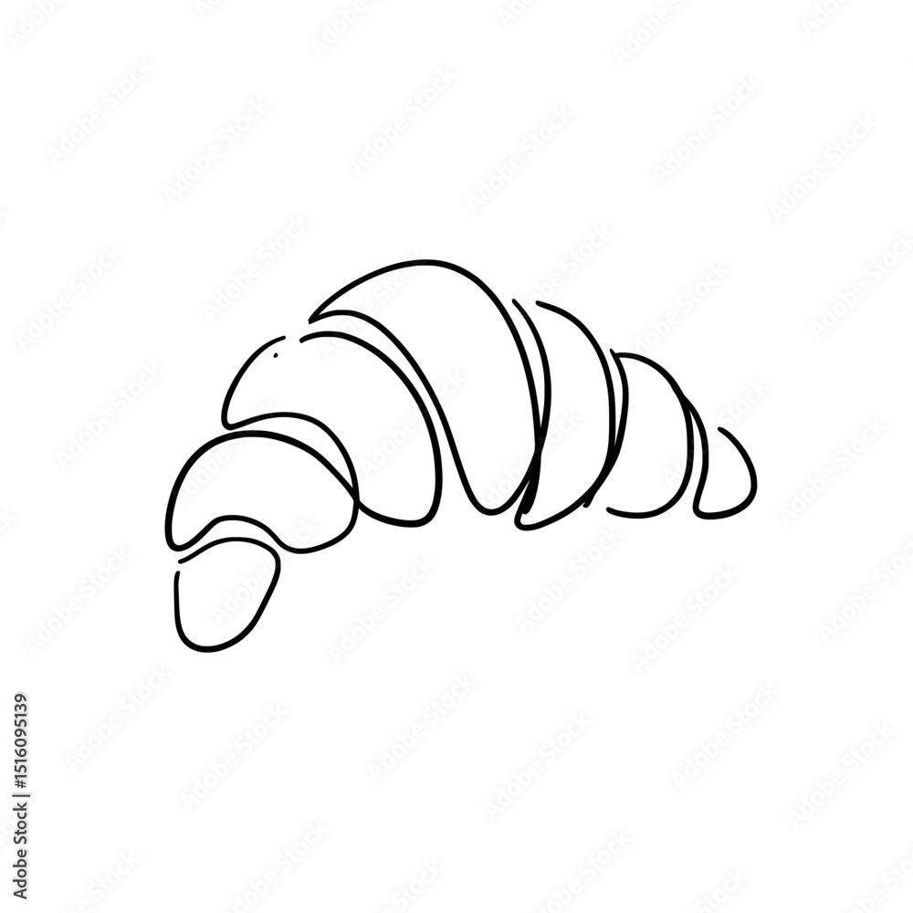 A minimalist logo featuring a continuous line drawing of a croissant, created by hand in a simple yet modern style, suitable for print and representing a breakfast concept on a clean white background A minimalist logo featuring a continuous line drawing of a croissant, created by hand in a simple yet modern style, suitable for print and representing a breakfast concept on a clean white background