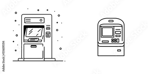 An illustration of an ATM machine is provided, featuring a simple line drawing of a cash machine suitable for financial or banking projects, offering ease of use and versatility