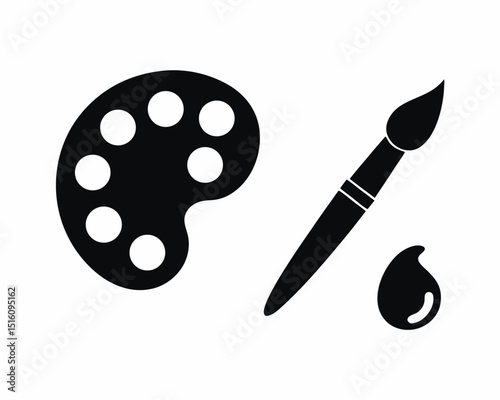 Brush and Palette icon vector silhouette illustration isolated on white background