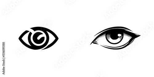 A minimalist illustration of one eye in black and white, characterized by prominent lines and well-defined characteristics, is suitable for graphic design and visual communication that demands