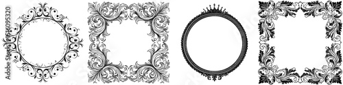 An ornate picture frame in the intricate Baroque style is depicted in a black and white illustration