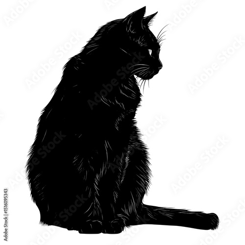 The silhouette of a cat is depicted in a modern illustration set against a white background