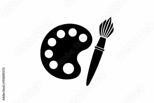 Brush and Palette icon vector silhouette illustration isolated on white background