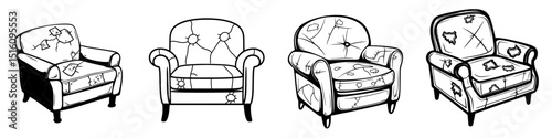 Modern hand drawn outline of a worn out armchair illustration