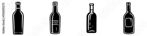 A hand-drawn charcoal graphics style is used for this modern bottle icon, featuring an isolated wine bottle sketch with a black graphite texture suitable for winery logos, badges for biodynamic