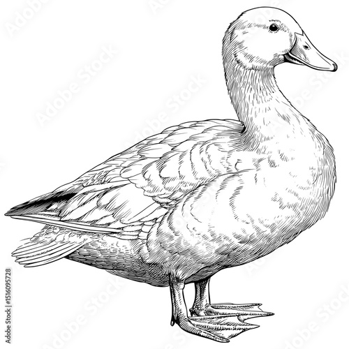 Black and White Duck Representation, Poultry Idea’ becomes ‘Monochrome Poultry Illustration of a Duck, Concept Art