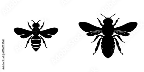 A minimalist silhouette of a black honey bee is set against a transparent backdrop, ideal for logos, products, packaging, labels, invitations, and cards, featuring a contemporary illustration style