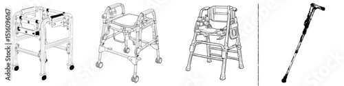 Illustration of a crutch, a medical and mobility aid, created by hand