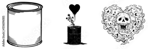 Digital drawing features a paint can outlining a coloring book page with line art illustration
