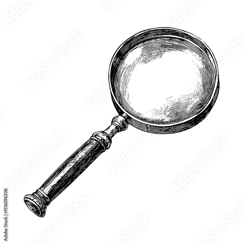 A plain background and copy space accompany a vintage-style magnifying glass, symbolizing scientific exploration
