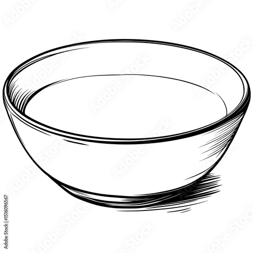 The sketch of a bowl of yogurt features a black and white outline, mimicking an engraving style and scratch board effect