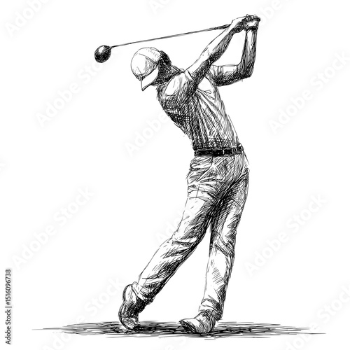 Monochrome image of a golfer in action, demonstrating their proficiency and dedication, featuring empty space for accompanying text
