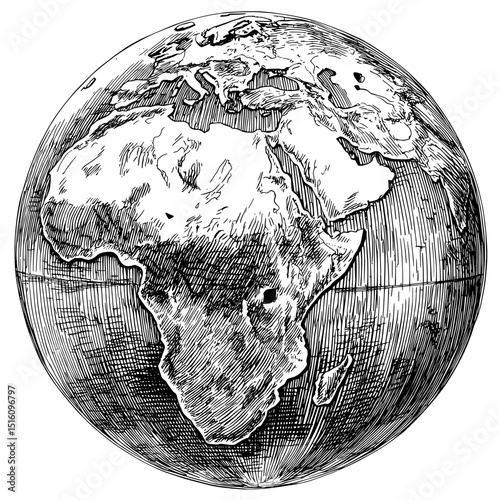 Engraved style ink sketch drawing of study abroad theme in modern black and white illustration