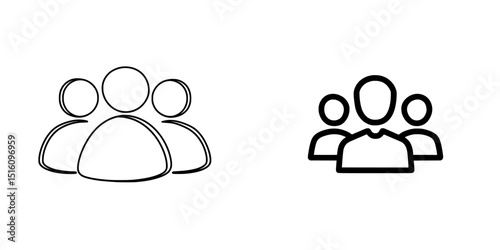 A simple line drawing depicts three people standing together, symbolizing collaboration, community, or a team, with a clean design that is versatile and easily recognizable