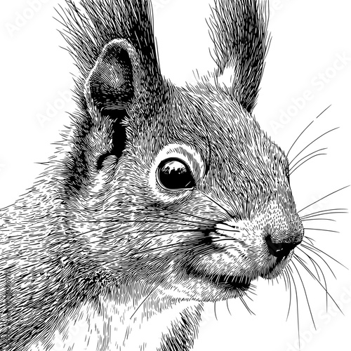 Modern art featuring a hand-drawn squirrel sketch in linear style is included in a set of wildlife icons