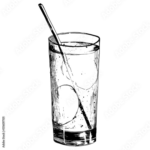 A minimalist black and white sketch features an elegant glass of shandy accompanied by fresh citrus