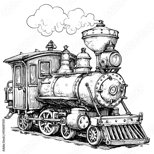 A modern pencil ink sketch drawing is rendered in black and white using a monochrome engraving style