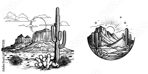 A modern background featuring a cartoon Mexican desert landscape complete with cactuses and rock mountains, reminiscent of the Wild West