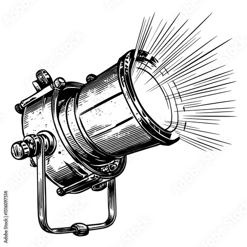 Retro Spotlight Design Illustrated in a Vintage Woodcut Style