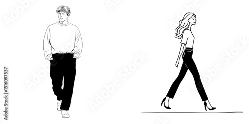 Casual fashion illustration focuses on modern clothing for walking