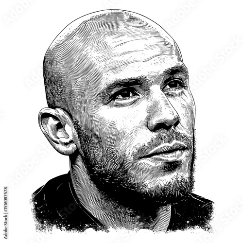 Black and white outline of a football player goalkeeper rendered as an engraving style scratch board imitation