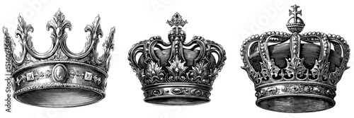 Intricate engraved crown design exuding vintage sophistication and regal allure for tattoo art