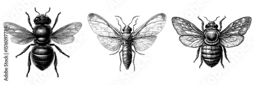 A detailed monochrome illustration of an insect is provided, suitable for educational materials or design projects
