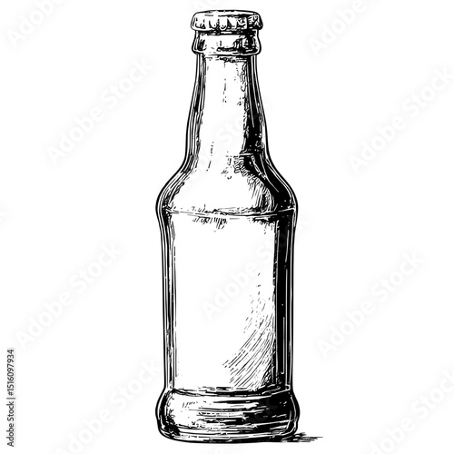 A water bottle depicted in a modern black and white pencil ink sketch with a monochrome engraving style