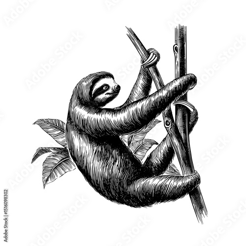 Modern hand drawn illustration background featuring life in slow motion sloth line art drawing ink sketch