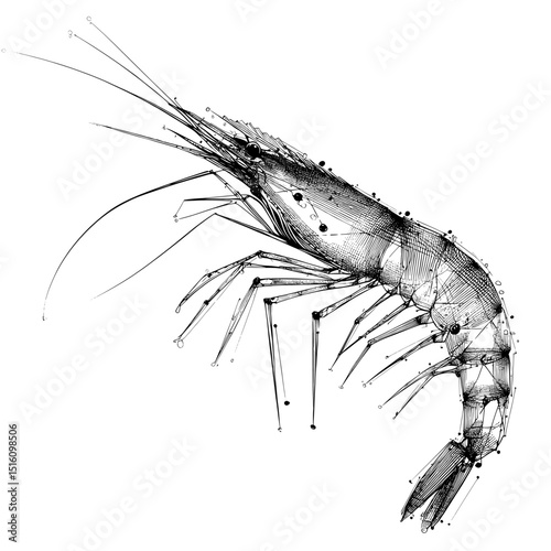 This image of cooked shrimp is a hand-drawn, modern sketch that comes in monochrome and colored versions, boasting a vintage doodle style that makes it a great fit for cafe menus
