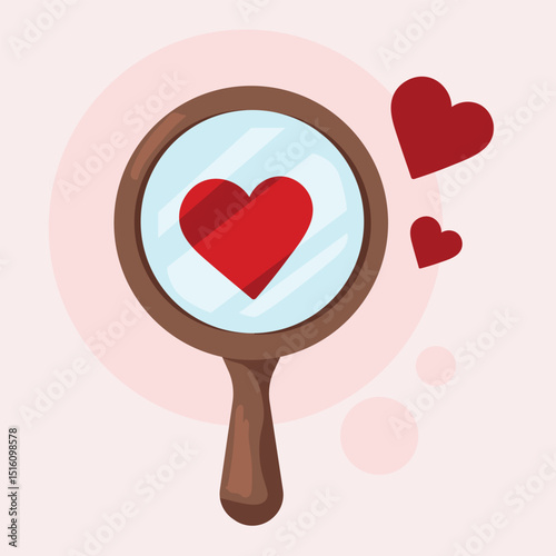 Heart love in mirror reflection. Hand drawn isolated Vector illustration. Cartoon flat style. Self-love, acceptance concept
