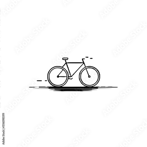 A bicycle is depicted in a minimalistic line art style, featuring smooth lines and geometric shapes