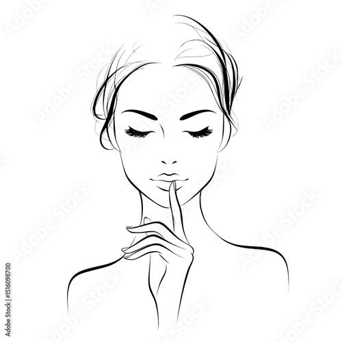 The image of a sophisticated woman with her finger on her lips represents stillness and tranquility