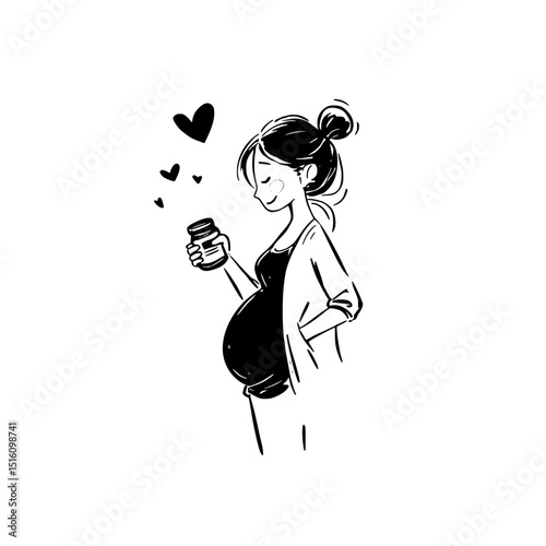 Icon collection for pregnant women supplements in black and white