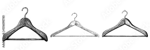 An illustration of a clothes hanger with fabric, created using a vintage woodcut technique