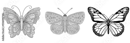 A Butterfly to Color: This illustration features a basic monochrome butterfly, intended for kids to add their own colors