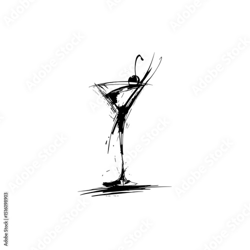 A simple illustration of a martini glass complete with a straw represents a cool and revitalizing beverage