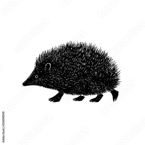 EPS 10 version of a modern illustration featuring the isolated silhouette of a porcupine on white background