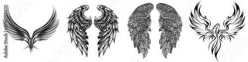 A bold, monochrome line art illustration of stylized wings symbolizes flight and liberation in 'Wings of Freedom