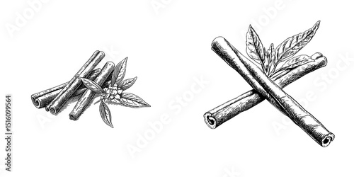 Intricate Design Featuring Cinnamon Sticks and Leaves, Hand-Engraved
