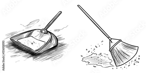 A transparent background features the outline icon of a cleaning scoop