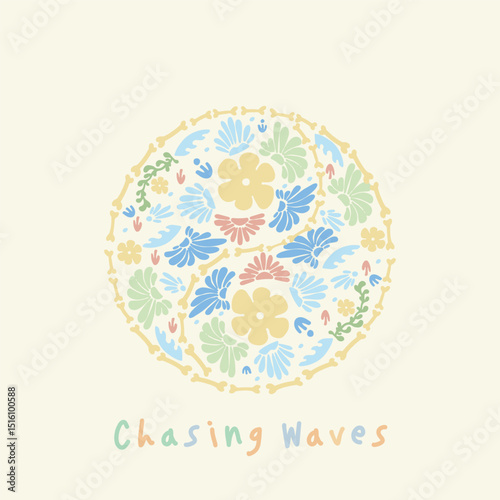 A creative Illustration of ocean objects forming a yin yang perfect for marine life, aquatic themed design, tshirt, stickers design, logo etc,