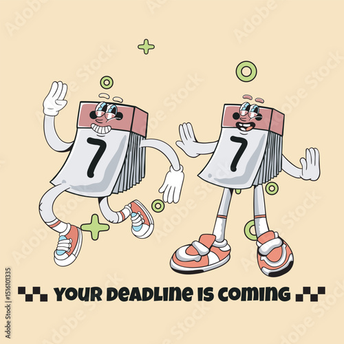 A vintage Style illustration of calendar running, symbolizing the approaching deadline perfect for time management,productivity, scheduling themed, 