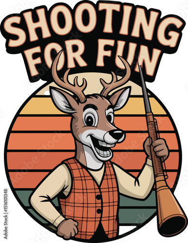 Shooting for Fun - Deer Illustration: An illustrative depiction of a deer, holding a rifle and aiming for enjoyment and recreation.