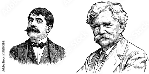 Drawing of an old man with a sophisticated mustache done by hand