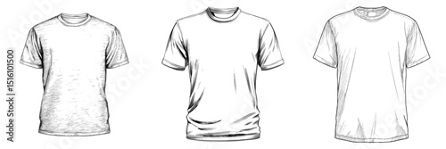 The design of a simple white t-shirt is captured in a minimalist drawing that emphasizes the texture of the fabric and the simplicity of the garment in a clean and monochromatic style that embodies